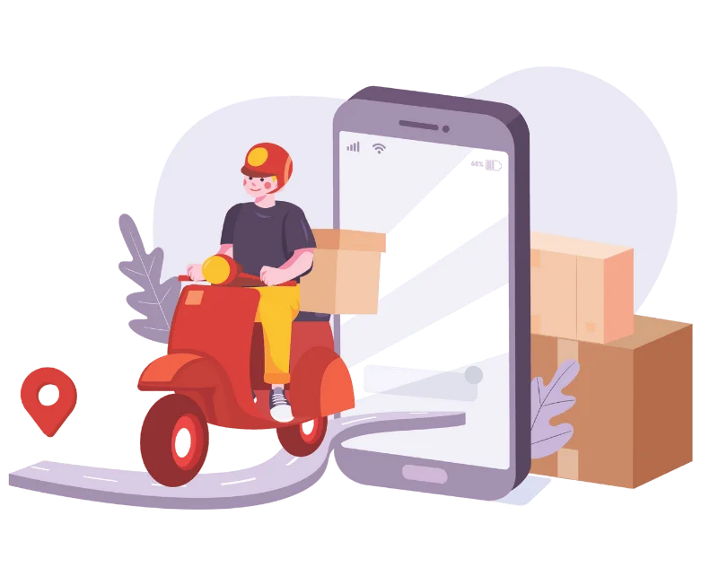 Delivery driver illustration holding a food delivery order